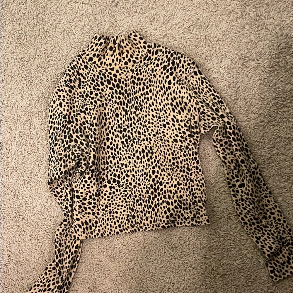 Leopard Print Long Sleeve mock neck Top
